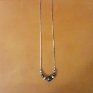 Silver and Blue beaded necklace on silver finish
